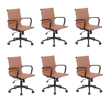 Imagem de Conjunto 6 Cadeiras de Escritório Presidente Sevilha Baixa com Base Office aço preto Rivatti Marrom