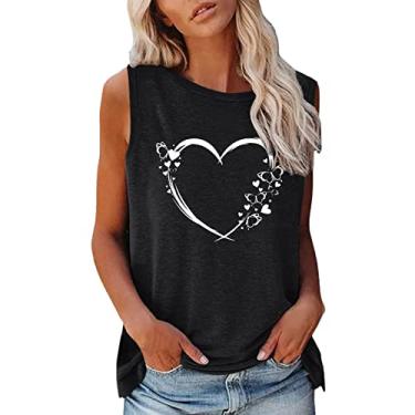Imagem de PKDong Camiseta regata feminina sem mangas com estampa de coração, gola redonda, girassol, grafite, regata feminina, sem mangas, Preto, G