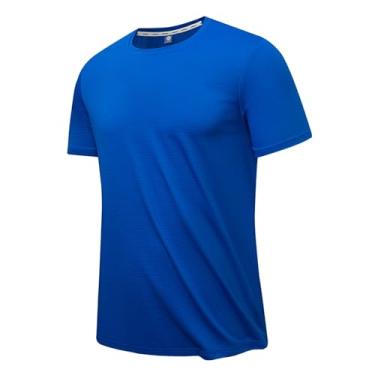 Imagem de Camisetas masculinas de manga curta, cor sólida, pulôver, casual, respirável, leve, para corrida, Azul, M