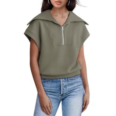 Imagem de Zwurew Camisetas femininas de manga curta, meio zíper, roupas de verão 2024 da moda, Cinza, GG