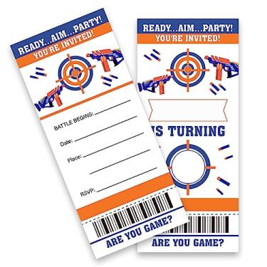 Imagem de LyoGao Pacote com 20 Convites para Festa de Aniversário Nerf com Envelopes Tema de Batalha de Armas Nerf Convites Estilo Invites para Festa de Aniversário Cartão de Convites