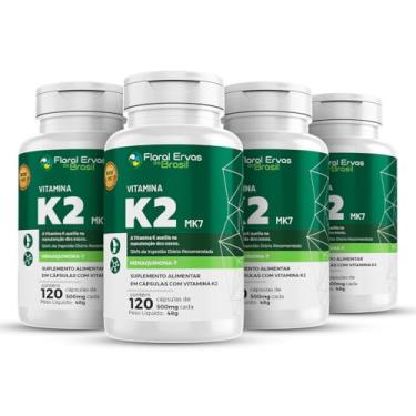 Imagem de Floral Ervas do Brasil, Vitamina K2 Mk7 350mg 4x 120 Cápsulas Menaquinona Econômica