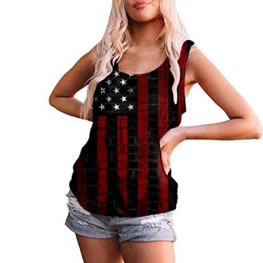 Imagem de Camiseta regata feminina com estampa da bandeira americana EUA Stars Stripes Patriotic 4th of July Summer Loose Tee Tops, Vermelho, G