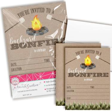 Imagem de Convites de festa de fogueira de quintal, 20 cartões de 12,7 x 17,7 cm com vinte envelopes brancos da AmandaCreation