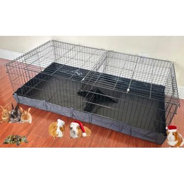 Imagem de Casa extra grande de 119 cm para habitat de porquinho-da-índia hamster Critters tartaruga anão coelho gabinete com tampa superior articulada painel divisor central porta de acesso rampa mouse mouse
