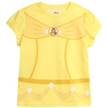 Imagem de Disney Camiseta para meninas - Cinderela, Pequena Sereia, Rapunzel, A Bela e a Fera - Camiseta Princesa para Crianças (2-6X), Princesa amarela, 2 Anos