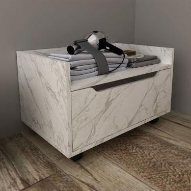 Imagem de Armário de Banheiro 1 Gaveta com Rodízio Bn3647 Mármore Branco - Tecno Mobili