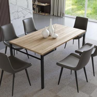 Imagem de Mesa para Sala de Jantar Estilo Industrial Attenza Preto/Amadeirado