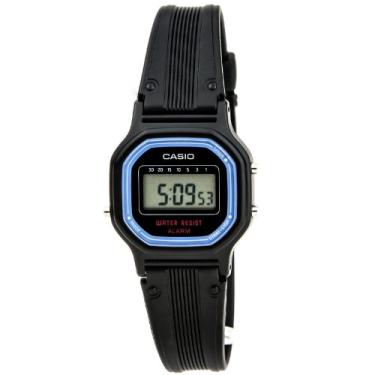 Imagem de Casio Relógio feminino vintage LA11WB-1 esporte preto pulseira de resina, Preto, Digitais
