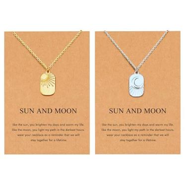 Imagem de Colar em camadas para mulheres, ouro delicado 14K, olho turco, estrelas do sol, lua, estrela-do-mar, colar com pingente gargantilha para presentes de melhores amigas, aniversário, ação de graças,