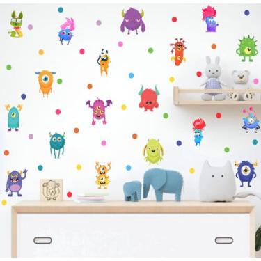 Imagem de adesivo de parede monstrinhos divertidos colorido infantil - adesivos 