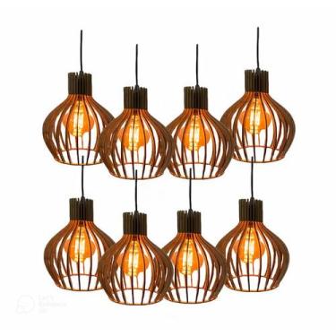 Imagem de Kit 8 Pendente De Madeira Lustre Decorativo Moderno Varanda - Tayshop