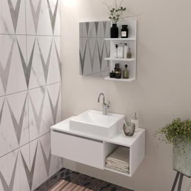 Imagem de Gabinete de Banheiro Suspenso com Cuba e Espelho Branco Tecno Mobili