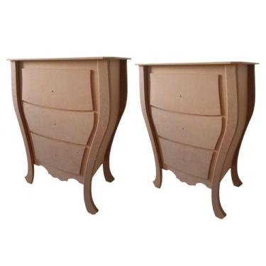 Imagem de Conjunto Criado 3 Gavetas Bombe Mesa Cabeceira Decoração Mdf Cru - ART