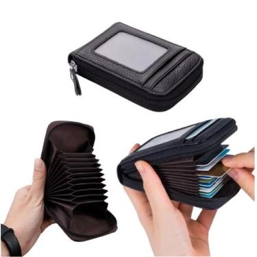 Imagem de Carteira Cartão Crédito Couro Genuíno Bolso Fino Com Zíper - M.LOOY, P