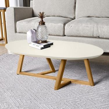 Imagem de Mesa de Centro Classic Sala Tebarrot OffWhite pés madeira maciça - JM 
