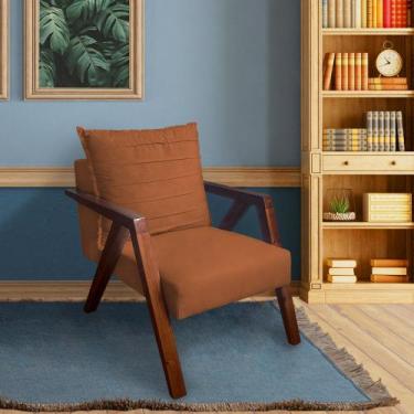 Imagem de Poltrona Monalisa Decorativa Mona Pés de Madeira Maciça Suede Terracot