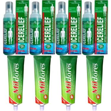 Imagem de Kit 4 Spray Para Massagem Icerelief + 4 Pomada Massageadora Mil Dores 