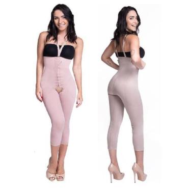 Imagem de Body Cinta Cintura Alta Compressão Fecho Frontal Alça Removível Abdomi
