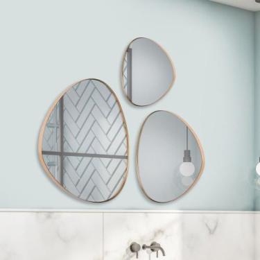 Imagem de Kit 3 Espelhos Decorativos  Orgânicos com Moldura em Couro Diversas Co