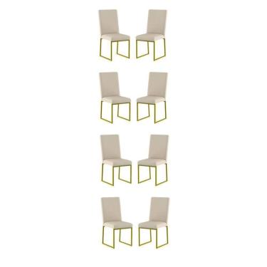 Imagem de Kit 8 Cadeiras Estofadas Base De Ferro Para Mesa De Jantar Bege