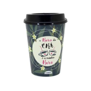 Imagem de Copo Café 320ml Com Tampa Estilo Bucks Plástico Plasútil, Hora do Chá