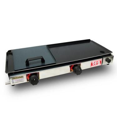 Imagem de Chapa Gás Lanche Hamburguer 2 Bocas 30x70 Com Abafador Prensa LCG - Lc