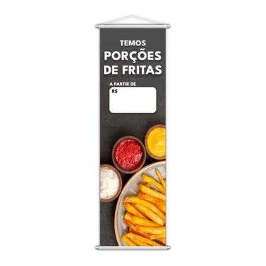 Imagem de Banner Temos Porções de Fritas Lanches Comida Lona 100x30cm - PlimShop