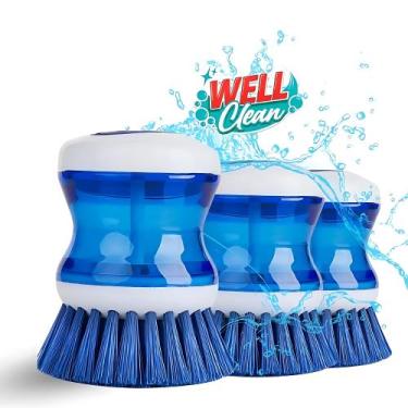 Imagem de Kit 3 Escovas Limpeza Lava Louças Com Dispensador Detergente - WELL CL