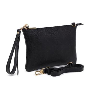 Imagem de Bolsa Carteira De Mão Clutch Transversal Pequena De Couro Preto - Loot
