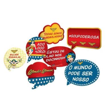 Imagem de Kit Plaquinhas Divertidas Festa Mulher Maravilha - 09 unidades - Festc