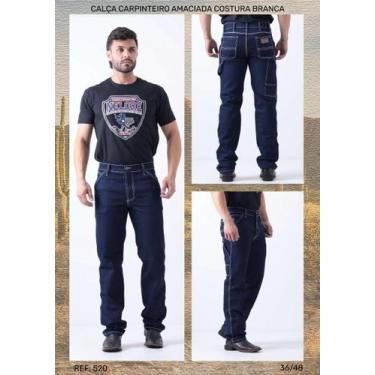 Imagem de Calça Jeans Nelore Country Masculina Carpinteiro Costura Branca, 44, A