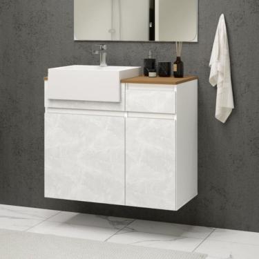 Imagem de Gabinete para Banheiro 80 Cm Cora 75,5x46x80,1cm Branco/Cristal/Amêndoa