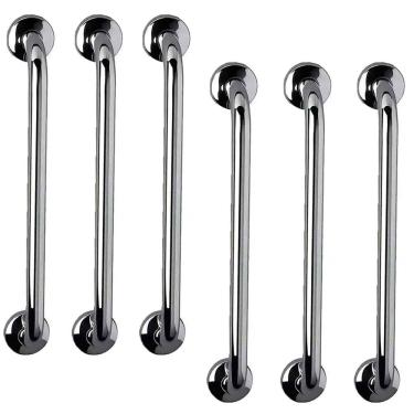 Imagem de Barra de Apoio 40cm Alça Aço Inox Kit 6 Unidades Idoso Gestante Cadeirante Deficientes Suporte Banheiro Escada Corrimao
