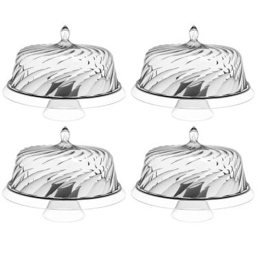Imagem de 4 Porta Bolo Boleira com Cúpula 30cm Transparente Glassy Crippa Doces Petiscos
