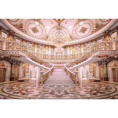Imagem de Baocicco Palácio retrô de 2,1 x 1,5 m para fotografia, romântico, rosa, corredor, escada, candelabro, teto, mural, fotografia, fundo, sessão de fotos de casamento, noiva para ser festa, fotógrafo,