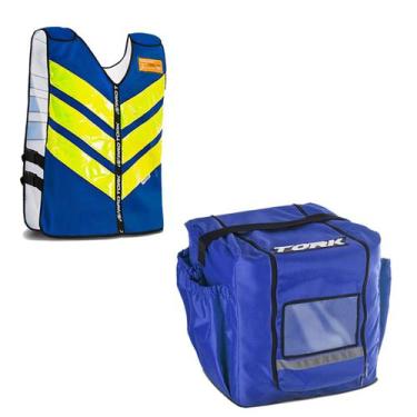 Imagem de Kit Motoboy Mochila Térmica 20 Marmitas + Colete Refletivo Azul M - PR