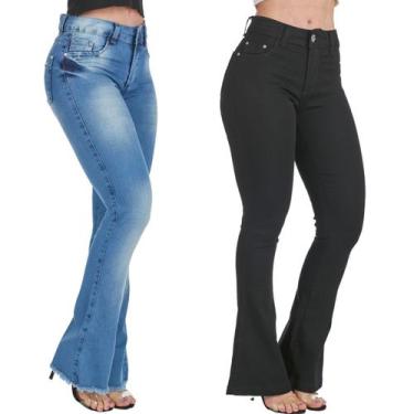Imagem de Kit 2 Calças HNO Jeans Petit Flare Azul e Preta, 38