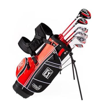 Imagem de PGA TOUR Conjunto de 10 peças vermelho para canhotos - Ideal para golfistas entre 1,7 m - 1,8 m e idades de 5 a 8 anos | Bolsa nova, meia marreta, motorista, hidrid, 2 capas de cabeça, ferro 7, ferro
