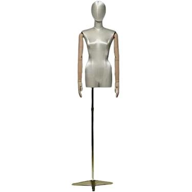 Imagem de Multiuso Manequim de Superfície de Cetim de Seda Espuma Sólida Meio Corpo de Manequim Feminino Altura Ajustável Corpo de Manequim Com Forma de Vestido de Suporte Janela