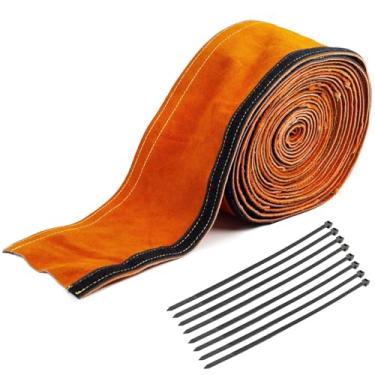 Imagem de TIG Capa de cabo de tocha de soldagem MIG mangas de mangueira capa de plasma resistente a chamas couro bovino dividido com zíper Kevlar costurado dividido 698 cm x 10 cm (23 pés amarelo)