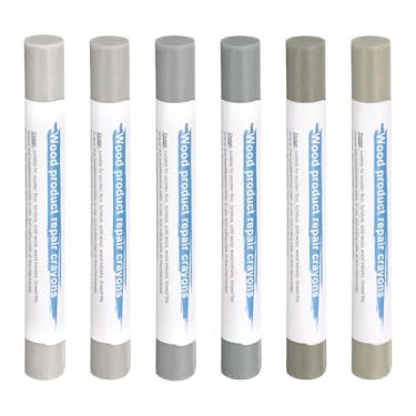 Imagem de HARFINGTON Bastões de enchimento de madeira, 6 cores, cera de madeira, retoque de móveis, giz de cera para reparo de móveis, verde médio, turquesa, cinza, cáqui, cáqui claro, branco titânio