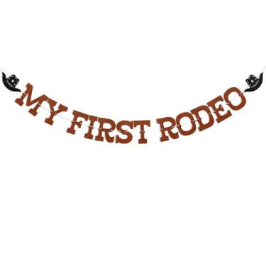 Imagem de Faixa My First Rodeo - Decorações de 1º Aniversário de Cowboy Ocidental, Decoração de Aniversário de Pequeno Cowboy, Decoração de Festa de 1º Aniversário do Velho Oeste, Suprimentos Marrom Glitter