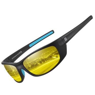Imagem de DUCO Óculos de pesca com visão noturna, lentes amarelas polarizadas antirreflexo para homens e mulheres, ideais para pesca noturna e dirigir (lente A-preta de visão noturna)