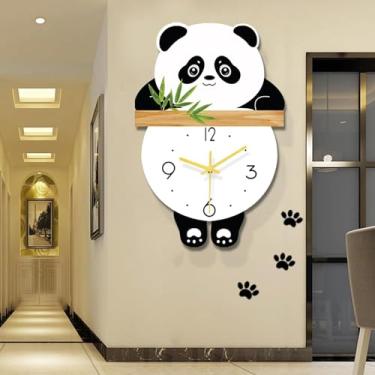 Imagem de Relógio de parede para sala de estar, grande decoração relógios de parede operados por bateria, silencioso elegante bonito relógio de quartzo decorativo panda com pêndulo para cozinha, casa,