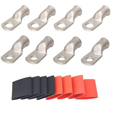 Imagem de Pacote com 4 parafusos AWG 3/8 e 2 AWG 5/16 parafusos, terminais de cobre laminados de terminais de solda de bateria marítima, conectores de terminal com 8 peças de proporção 3: 1 adesivo de parede dupla para encolhimento de calor