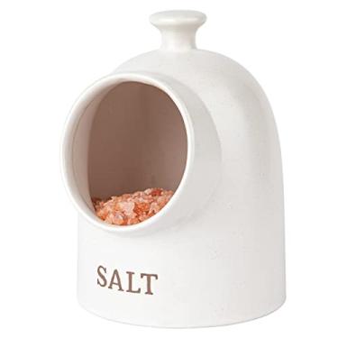 Imagem de KooK Ceramic Salt Pig, Wide Mouth Crock, Countertop Storage Container for Spices, White Salt Cellar, Stoneware, Dishwasher Safe, 15 oz, Speckled Oatmeal, Farmhouse Collection