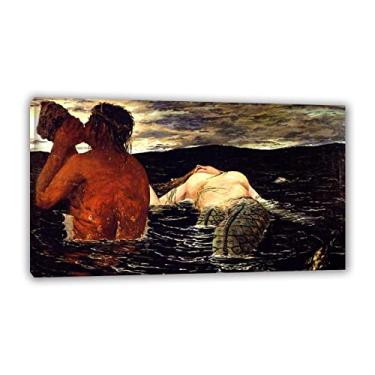 Imagem de Giorgio de Chirico Artista Famoso Tela Arte de Parede Emoldurada Pronto para Pendurar - Reproduções de Pinturas Posters'Sirene e Tritão Imagens de Arte para Decorações de Escritório 60 x 100 cm (24 x