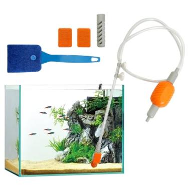 Imagem de PINVNBY Kit de limpeza de cascalho a vácuo para aquário manual com escova de limpeza e ventosa trocador de água de aquário sifão limpeza de areia para aquário pequeno