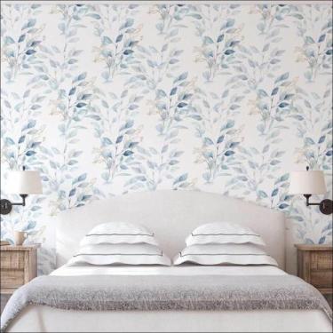 Imagem de Papel de Parede Floral Aquarela Azul com Dourado - AloPapers, 3,00m de